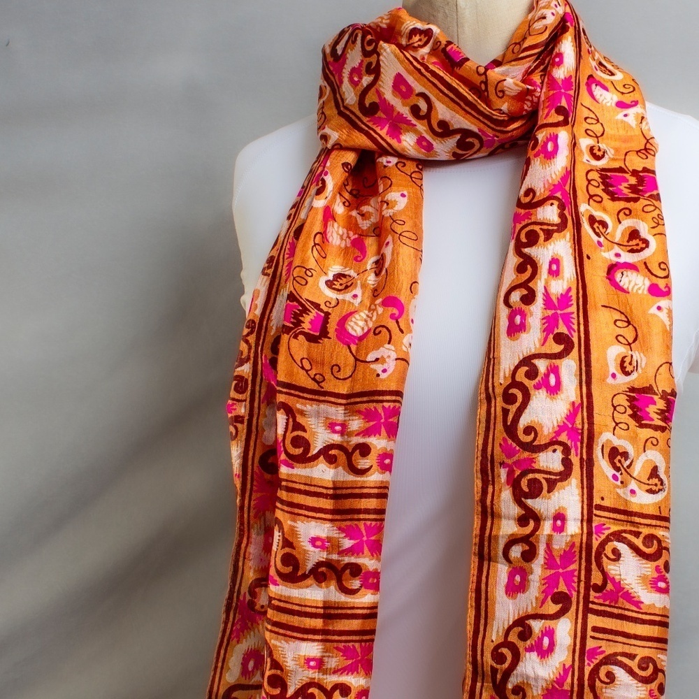 Vintage Silk Boho Hair Scarf | 1970s Long Silk Scarf | Vibrant Colors - Picture 5 of 8